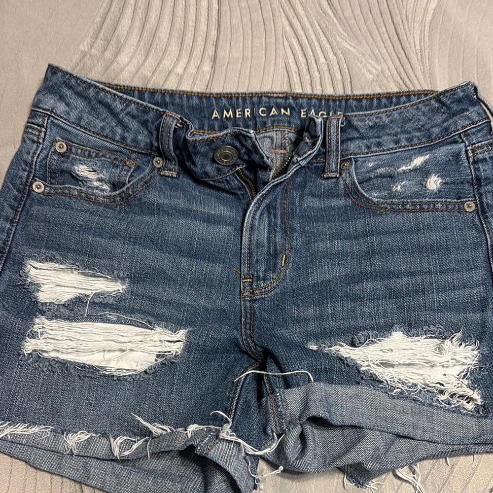 American Eagle Outfitters Blue Distressed Jean Shorts